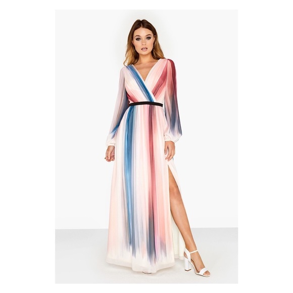 Little Mistress Dresses & Skirts - Little Mistress Ombré Stripe Printed Wrap Dress